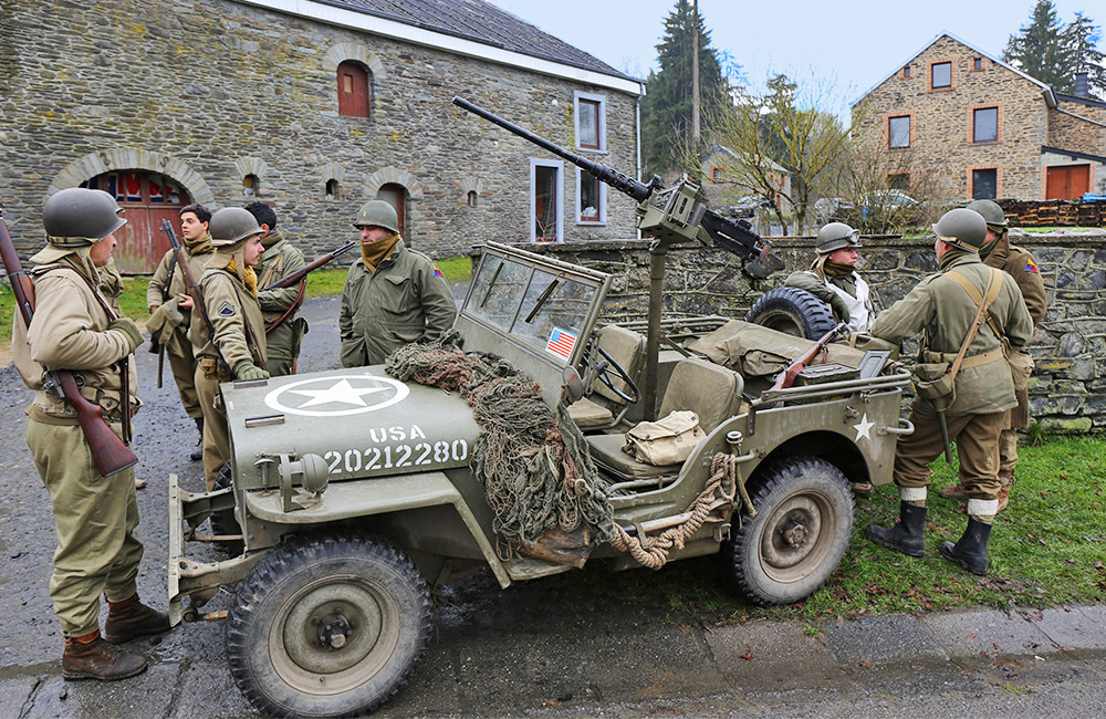 Reenactors with a Jeep